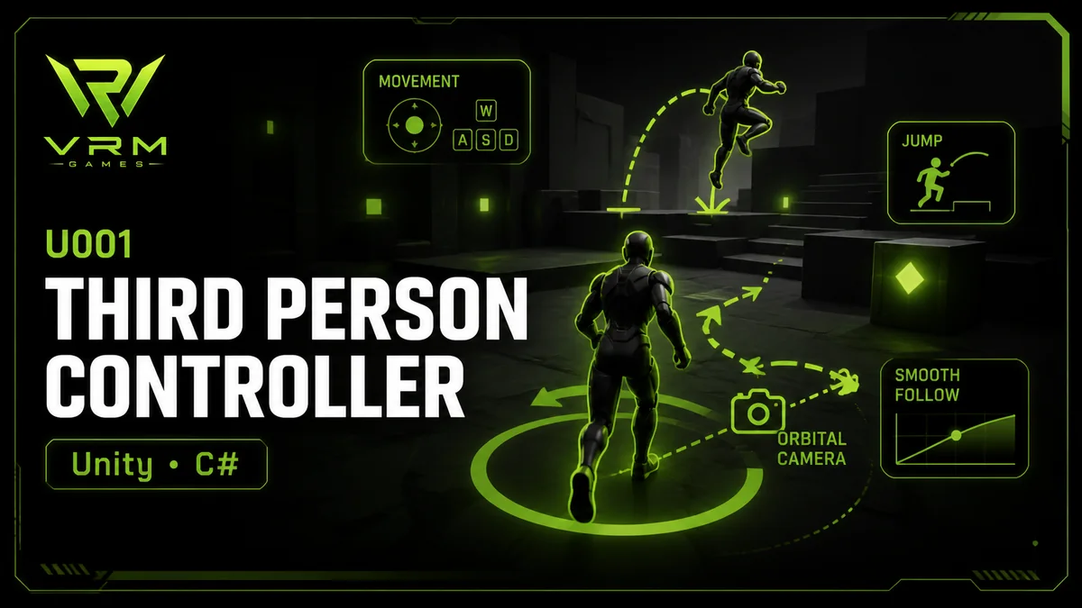 Promotional thumbnail for the U001 Third Person Controller Unity C# project